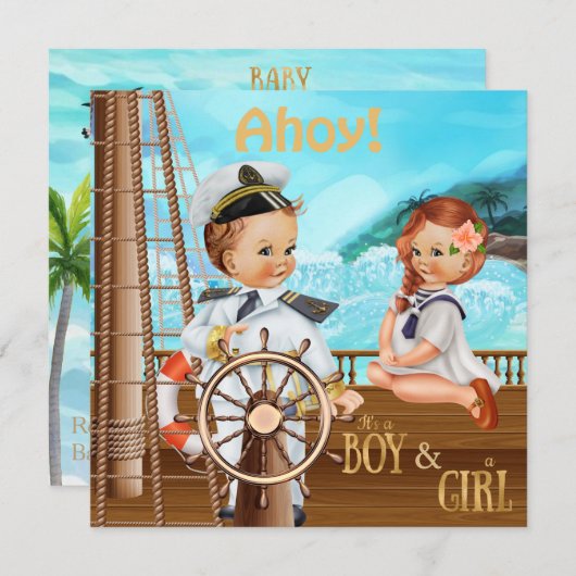 Ahoy Es sind Zwillinge Einladung (Vorne/Hinten)