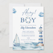Ahoy ist ein Baby Blue Nautical Baby Dusche Einladung (Vorderseite)