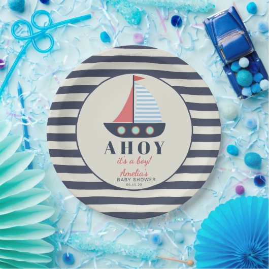 Ahoy ist ein Baby Nautical Baby Shower Paper Telle Pappteller (Party)