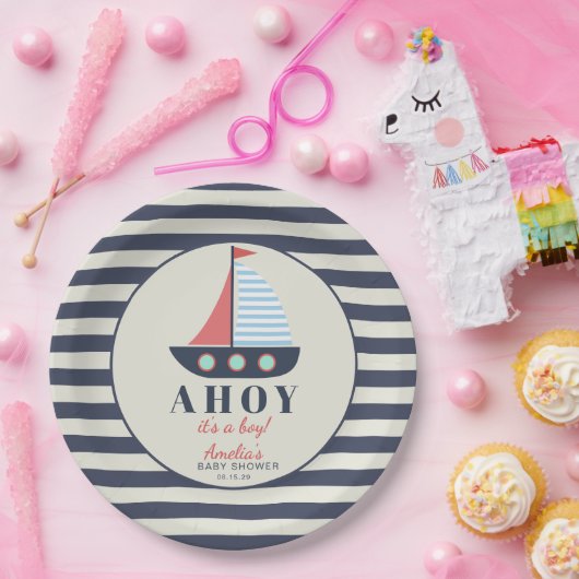 Ahoy ist ein Baby Nautical Baby Shower Paper Telle Pappteller (Party)