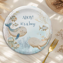 Ahoy ist ein Baby-Shower für Jungen und Jungen Pappteller