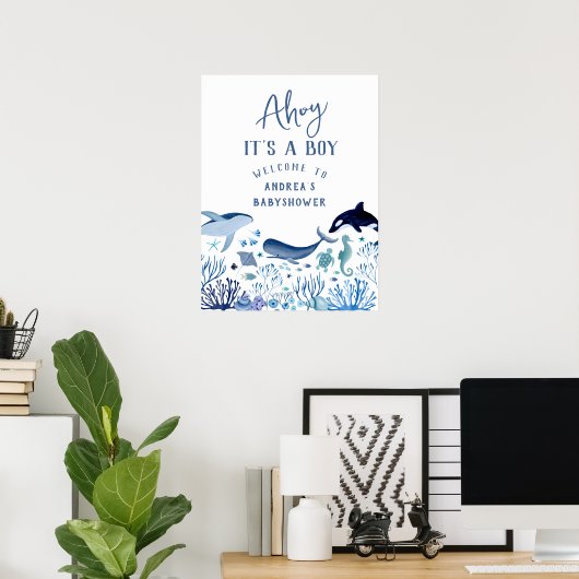 Ahoy ist ein Boy Blue unter der Sea Baby Dusche Poster (Heimbüro)