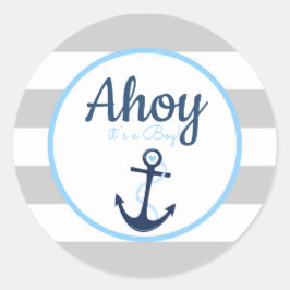 Ahoy ist ein Boy Nautical Anchor Gefallen Tag Stic Runder Aufkleber