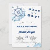Ahoy ist ein Junge, ein Wasserrad, eine Dots Baby Einladung (Vorderseite)