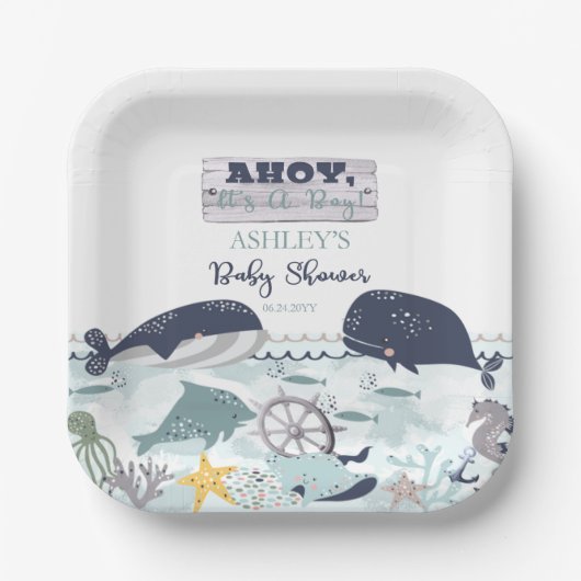 Ahoy ist ein Junge unter der Sea Baby Dusche Pappteller (Vorderseite)