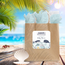 Ahoy ist ein Junge unter der Sea Baby Dusche Quadratischer Aufkleber