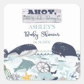 Ahoy ist ein Junge unter der Sea Baby Dusche Quadratischer Aufkleber (Vorderseite)