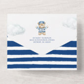 Ahoy ist eine Baby-Dusche aus Boy Teddy Bear All In One Einladung (Rückseite)