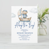 Ahoy ist eine Baby-Dusche aus Boy Teddy Bear Einladung (Stehend Vorderseite)
