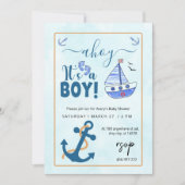 Ahoy ist eine Baby-Dusche mit Boy Sailboat Einladung (Vorderseite)