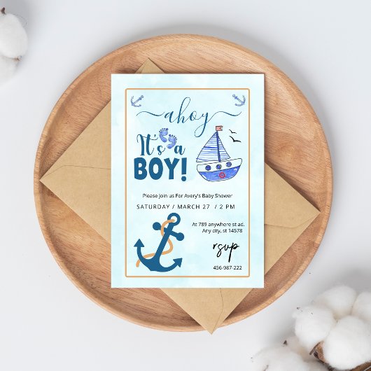 Ahoy ist eine Baby-Dusche mit Boy Sailboat Einladung