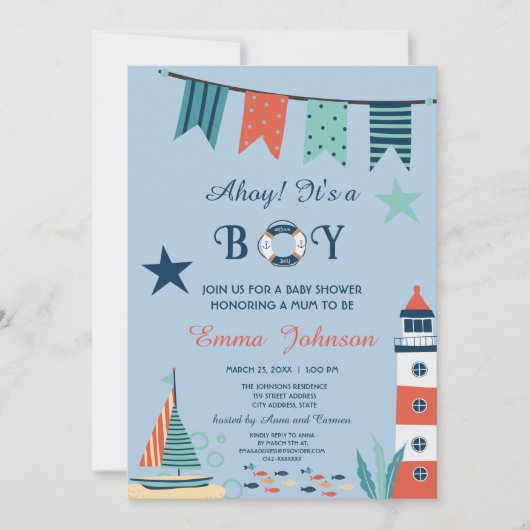 Ahoy ist eine Baby-Kinderdusche Einladung (Vorderseite)