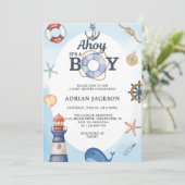 Ahoy ist eine Baby-Kinderdusche Einladung (Stehend Vorderseite)