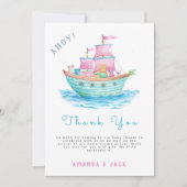 Ahoy ist eine Baby Ship Animals Sailboat Baby Dusc Dankeskarte (Vorderseite)