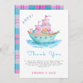 Ahoy ist eine Baby Ship Animals Sailboat Baby Dusc Dankeskarte (Vorne/Hinten)