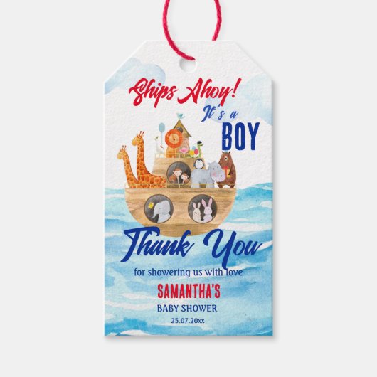 Ahoy ist eine Christliche Babydusche von Noah's Ar Geschenkanhänger (Vorderseite)