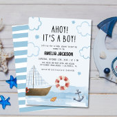Ahoy ist eine junge blaue Sailboat Babydusche Einladung