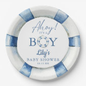 Ahoy ist eine junge Lifebuoy Nautical Baby Dusche Pappteller (Vorderseite)