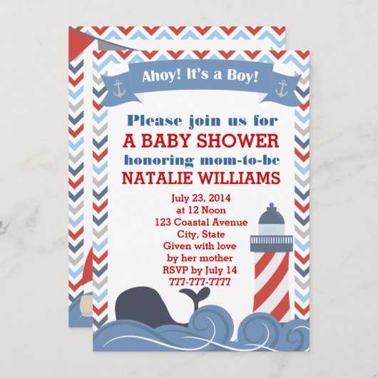 Ahoy ist eine junge Nautical Baby Dusche Einladung (Vorne/Hinten)