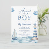Ahoy ist eine kinderfreundliche Babydusche Einladung (Stehend Vorderseite)