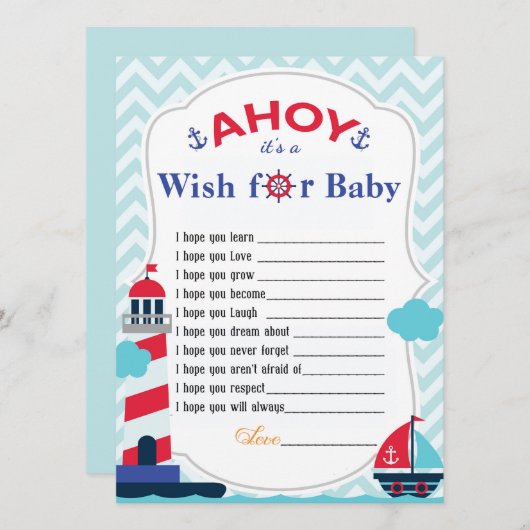 Ahoy It is a Boy Baby Shower Advice Card Einladung (Vorne/Hinten)