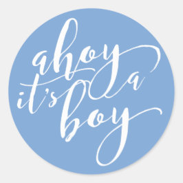 Ahoy It is a Boy Blue Baby Shower Ankündigung Runder Aufkleber