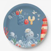 Ahoy It is a Boy Blue Nautical Baby Shower Pappteller (Vorderseite)