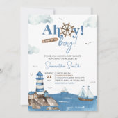 Ahoy It is a Boy Nautical Baby Shower Einladung (Vorderseite)