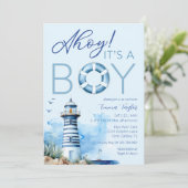 Ahoy It is a Boy Nautical Baby Shower Einladung (Stehend Vorderseite)
