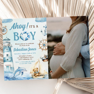 Ahoy It is a Boy Nautical Baby Shower Foto Einladung