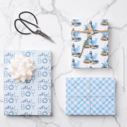 Ahoy It is a Boy Nautical Baby Shower Geschenkpapier Set (Vorderseite)