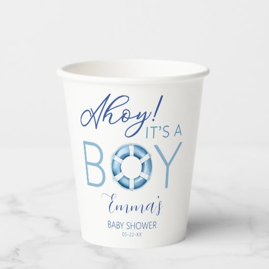 Ahoy It is a Boy Nautical Baby Shower Paper Cups Pappbecher (Vorderseite)