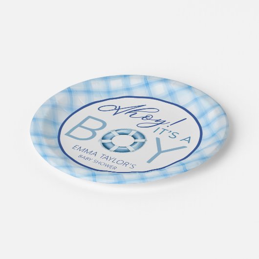 Ahoy It is a Boy Nautical Baby Shower Paper Teller (Schrägansicht)