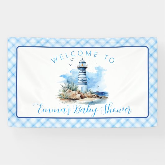Ahoy It is a Boy Nautical Lighthouse Baby Shower Banner (Horizontal)