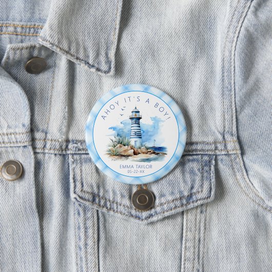 Ahoy It is a Boy Nautical Lighthouse Baby Shower Button (Beispiel)