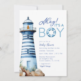Ahoy It is a Boy Nautical Lighthouse Baby Shower Einladung