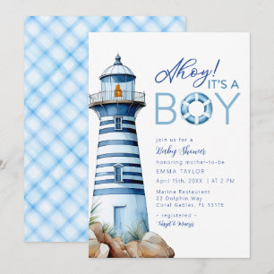 Ahoy It is a Boy Nautical Lighthouse Baby Shower Einladung
