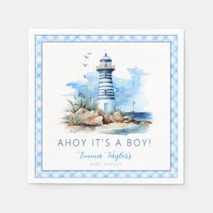 Ahoy It is a Boy Nautical Lighthouse Baby Shower Serviette
