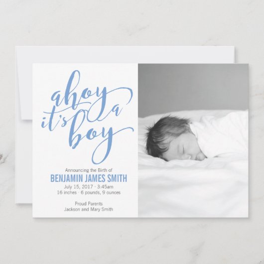 Ahoy It is a Boy Nautical Theme Birth Announcement Ankündigung (Vorderseite)