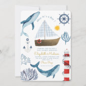 Ahoy It is a boy Sail Whale Lighthouse Baby Shower Einladung (Vorderseite)