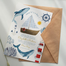 Ahoy It is a boy Sail Whale Lighthouse Baby Shower