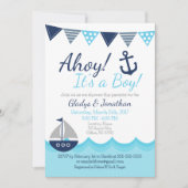 Ahoy! It’s a Boy Nautical Sailor Baby Shower Invit Einladung (Vorderseite)