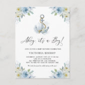 Ahoy It's a Boy Anchor Floral Nautical Baby Shower Einladungspostkarte (Vorderseite)