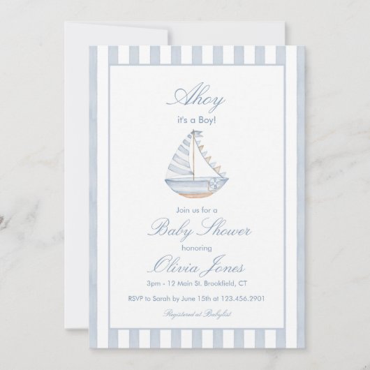 Ahoy It's A Boy Baby Shower Invitation Card Einladung (Vorderseite)