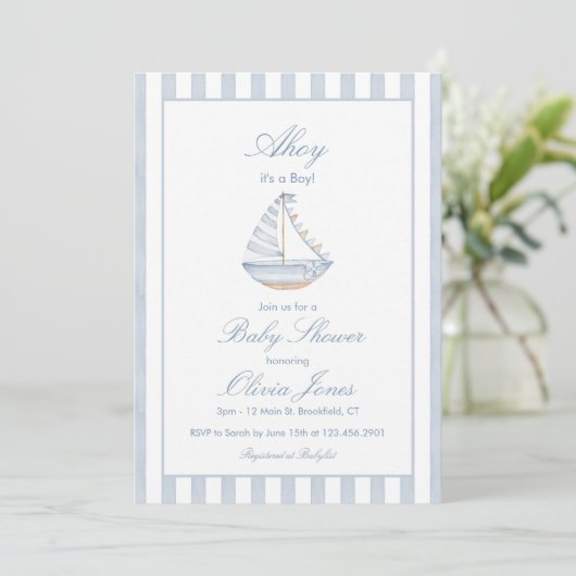 Ahoy It's A Boy Baby Shower Invitation Card Einladung (Stehend Vorderseite)