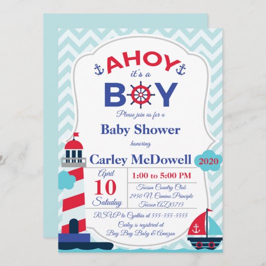 Ahoy It's a Boy Baby Shower Invite Einladung (Vorne/Hinten)