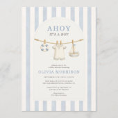 Ahoy It's a Boy Clothesline Baby Shower Einladung (Vorderseite)