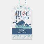 Ahoy It's A Boy Happy Whales Personalisiert Geschenkanhänger (Vorderseite)