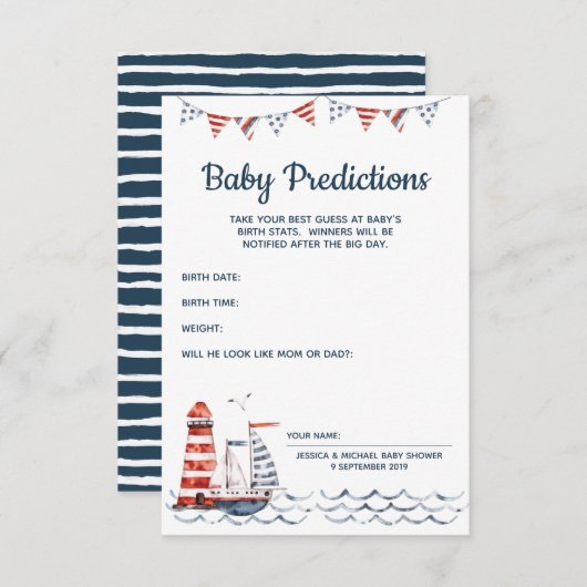 Ahoy It's a Boy Nautical Baby Predictions Card Begleitkarte (Vorne/Hinten)