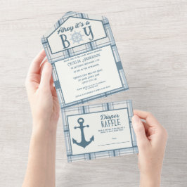 Ahoy It's A Boy Nautical Baby Shower All In One Einladung